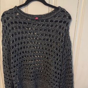 Vince Camuto Black Crew Neck Sweater with Open-Knit Design